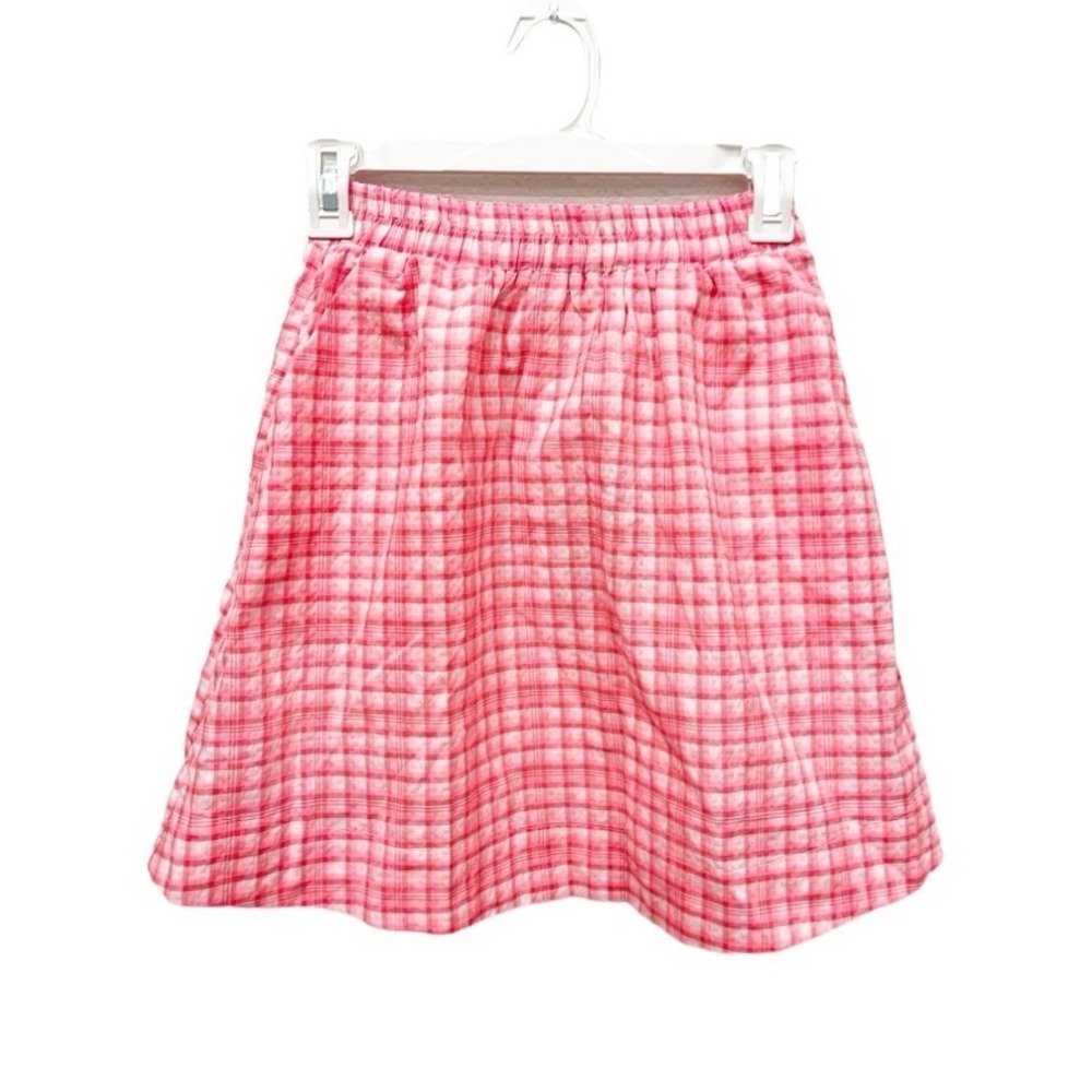Buru Everyday Mini Skirt Pink Seersucker Gingham Plaid Pockets XS New